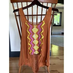 Decree Womens Tank Top L Fringe Back